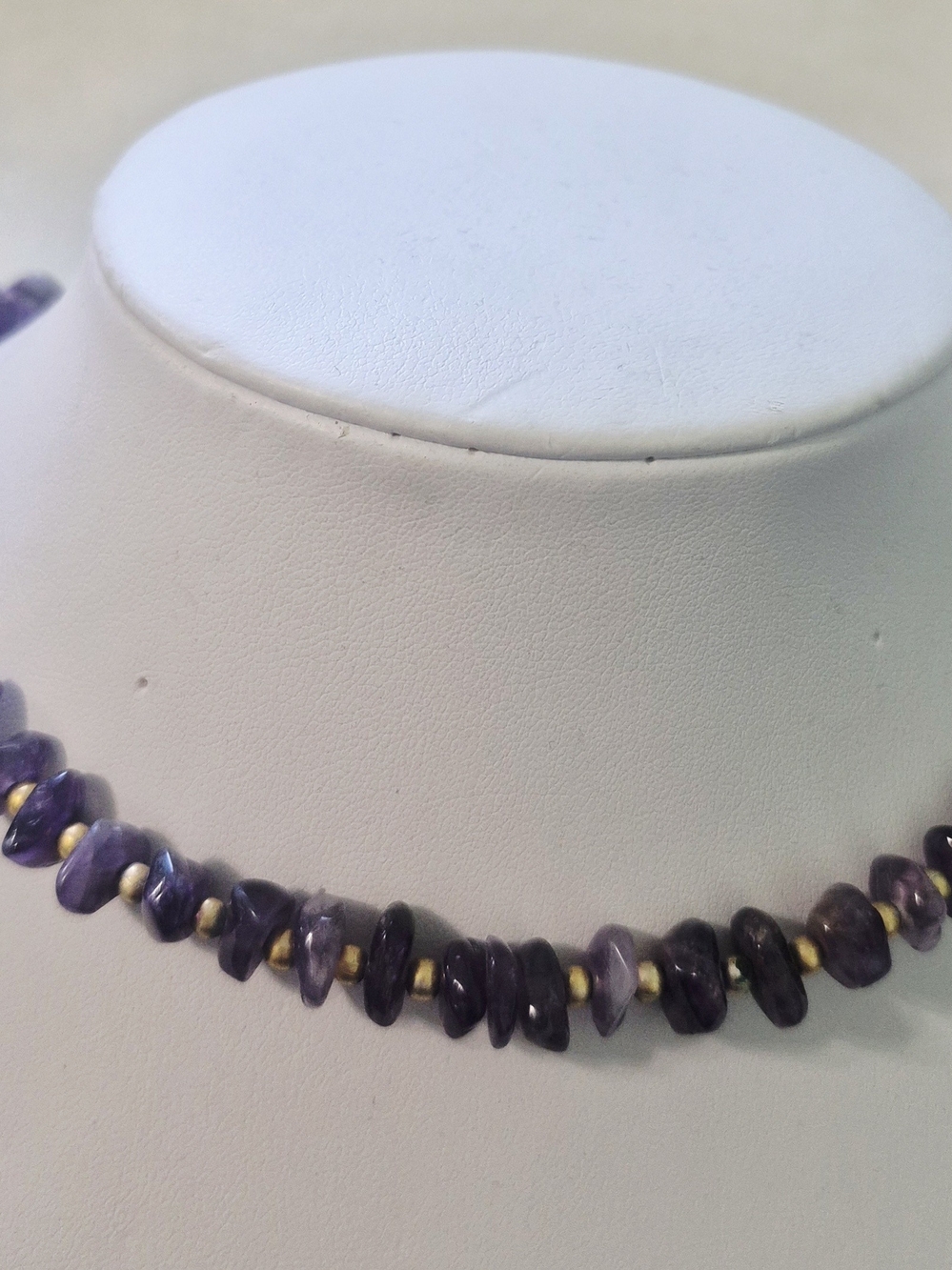 Amethyst Chip Necklace with Gold Bead Accents - Purple - Picture 2 of 2